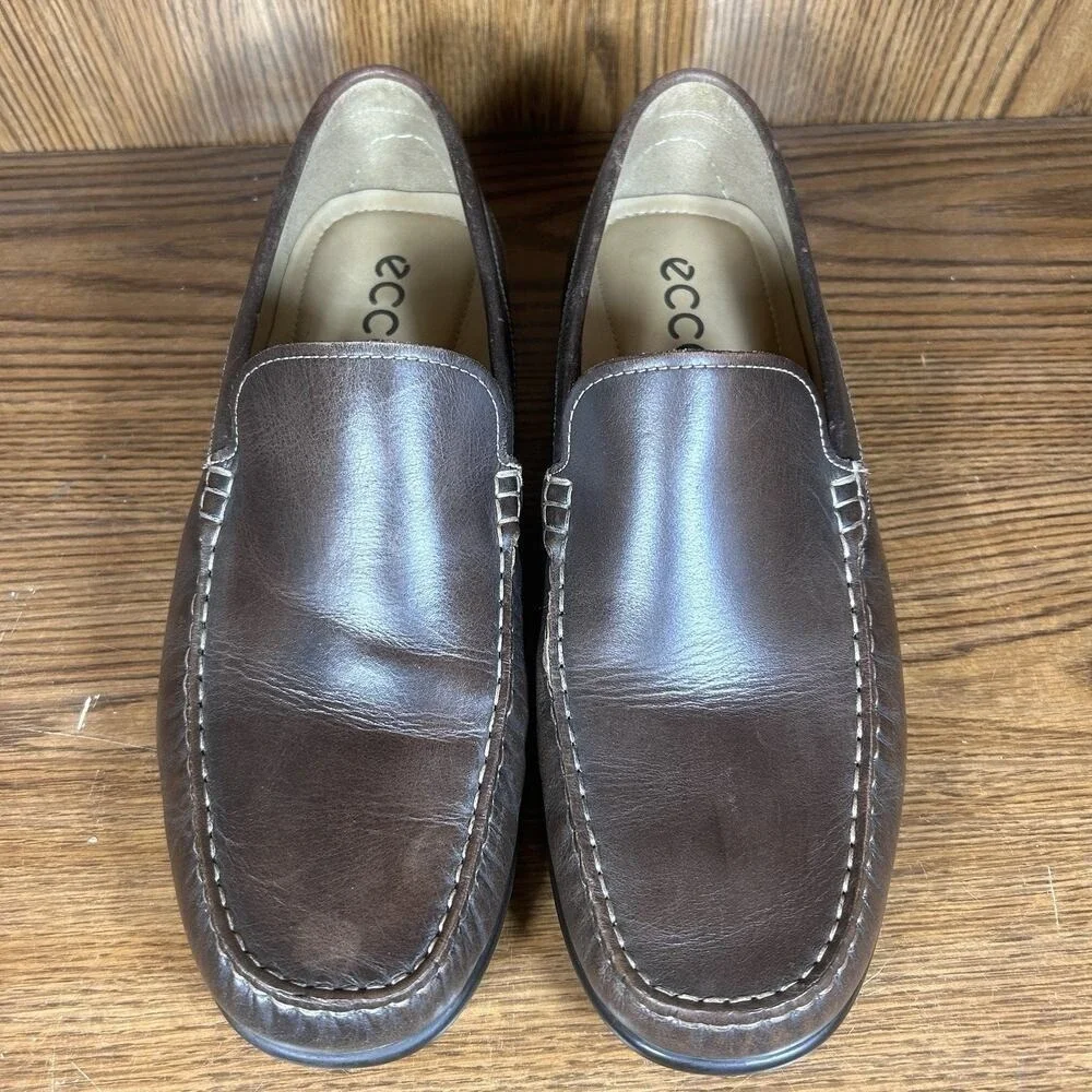 ECCO Leather Driving Loafer Mens Size‎ US 10 Brown Classic Slip On Moc Toe